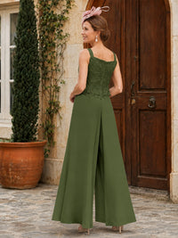 Elegant 3-Piece Chiffon Mother of the Bride Pantsuit with Floral Applique Jacket