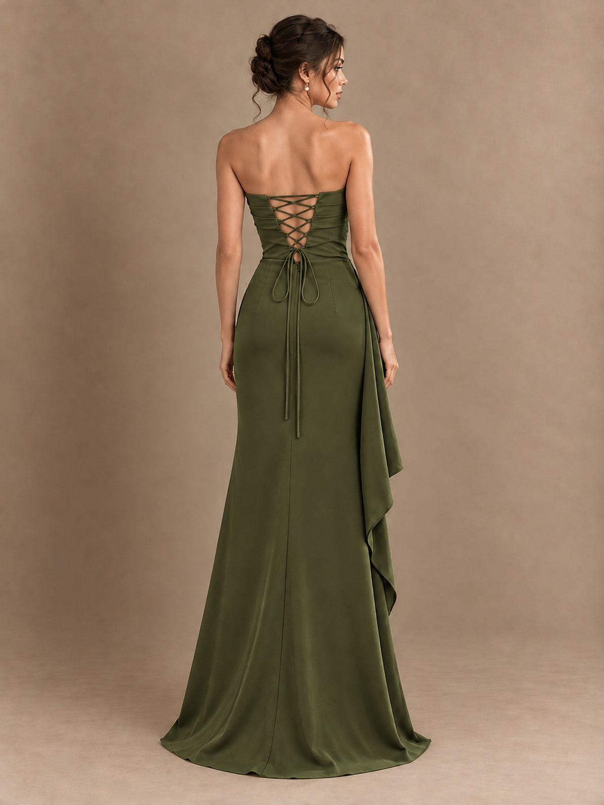 Black and White Strapless Ruched Prom Dress with High Slit & Side Drape