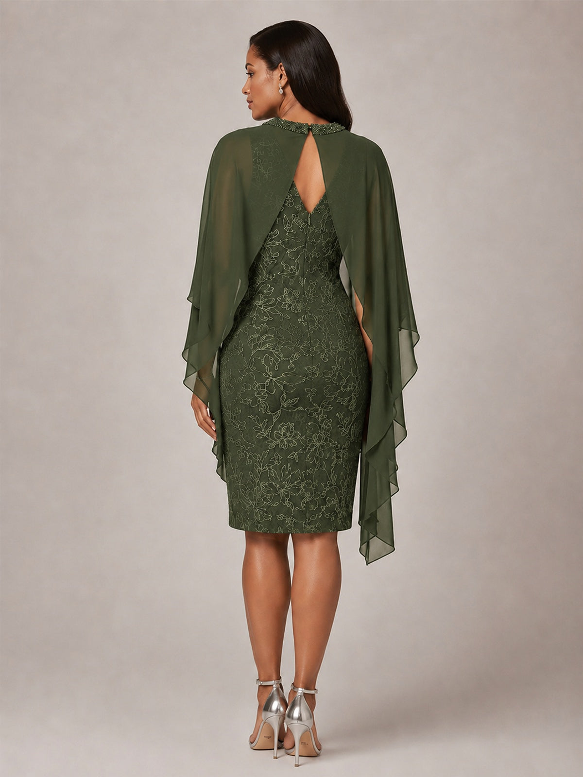 Floral Sheath Mother of the Bride Dress with Cape Overlay