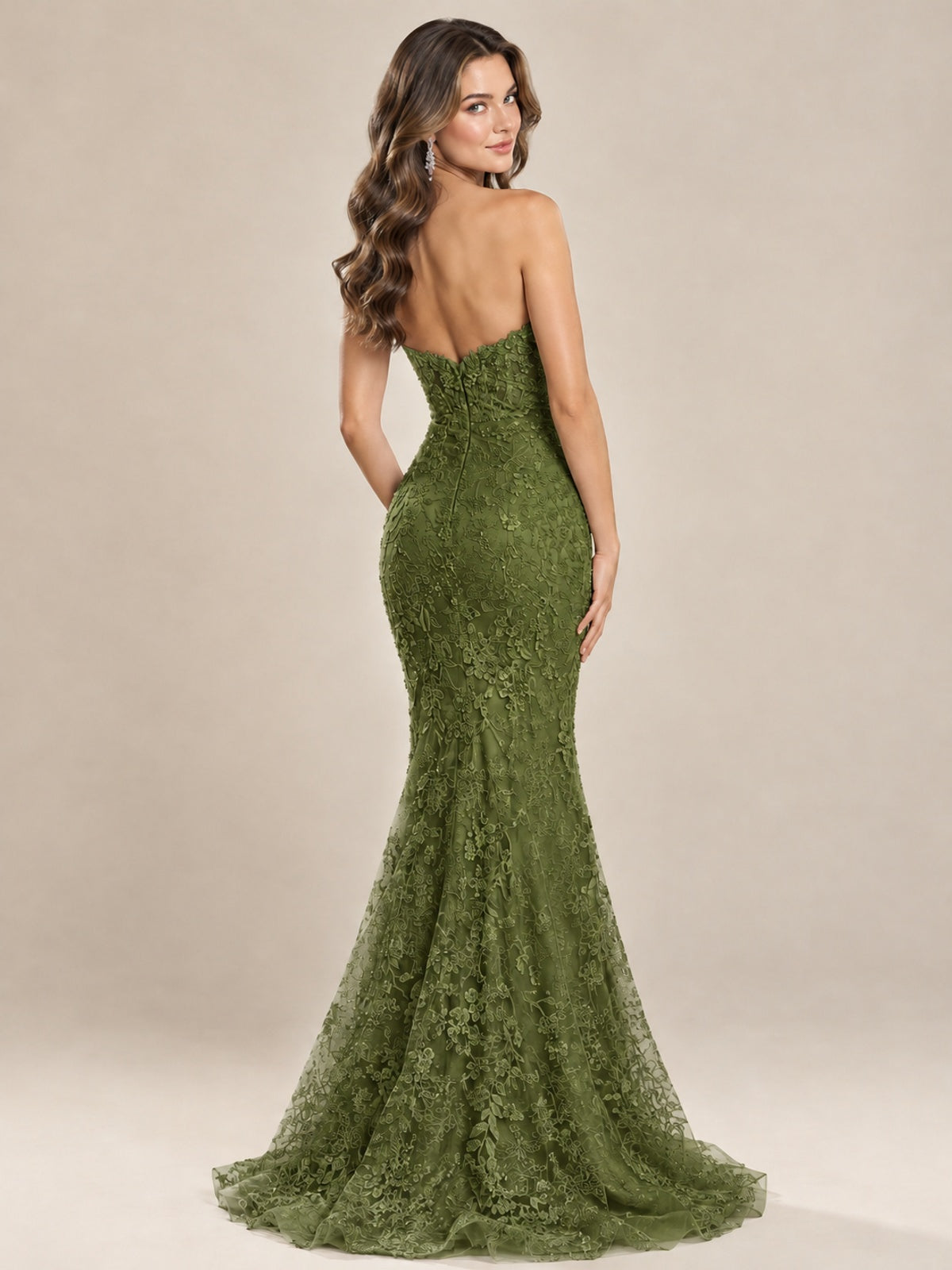 Strapless Corset Mermaid Prom Dress with Floral Lace Appliqué