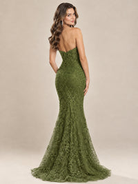 Strapless Corset Mermaid Prom Dress with Floral Lace Appliqué