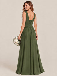 A-line Sleeveless Rucehd Chiffon Bridesmaid Dress with High Slit