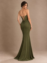 Emerald Green Strapless Mermaid Prom Dress with 3D Rose & Keyhole Cutout