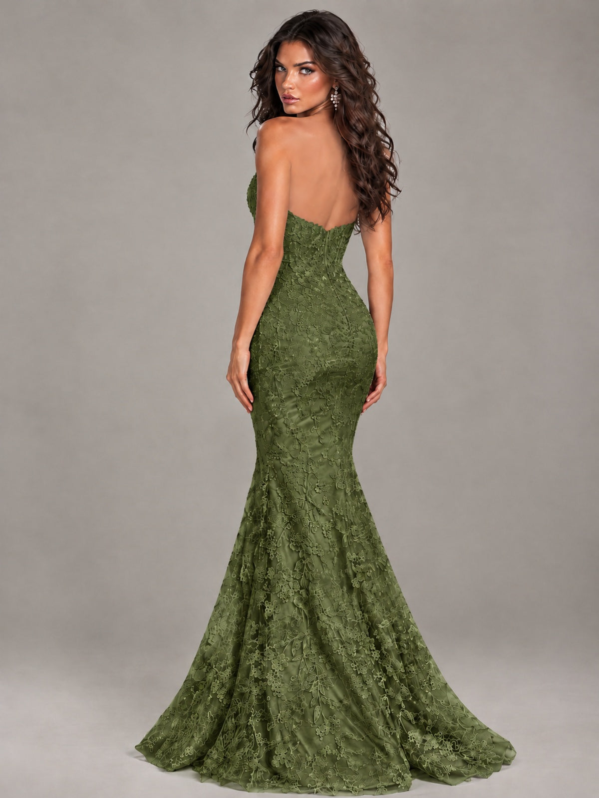 Strapless Corset Mermaid Prom Dress Lace Appliqué Formal Gown
