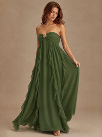 Srapless Sweetheart Chiffon Prom Dress Ruffle Formal Evening Gown