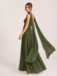 Strapless Ruched Chiffon Long Prom Dress with Scarf