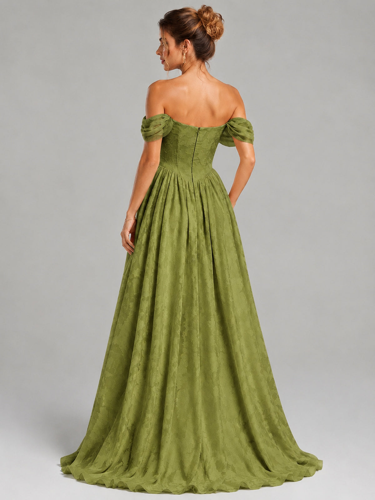 Off Shoulder Jacquard A-Line Maxi Dress