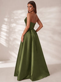 Strapless Corset Satin Prom Dress Long Evening Gown with High Slit