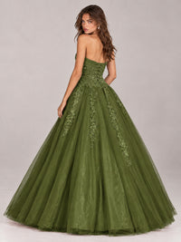 Strapless Sweetheart Tulle Ball Gown Prom Dress with Lace Appliques