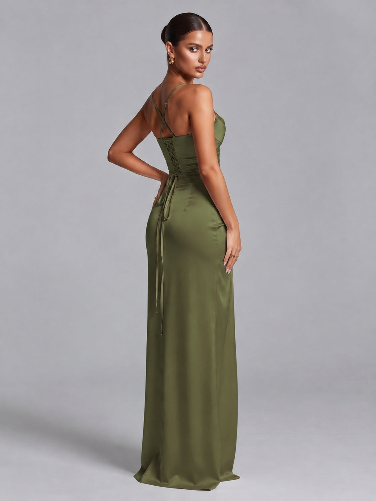 Square Neck Satin Long Prom Dress with Ruffles