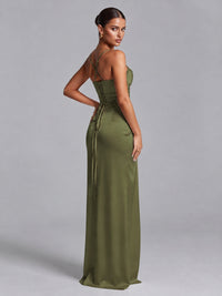 Square Neck Satin Long Prom Dress with Ruffles