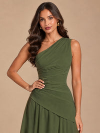 One Shoulder Prom Dress A-line Ruched Women Wedding Formal Gowns