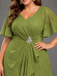 Jacquard Chiffon A-Line V-Neck High-Low Mother of the Bride Dress