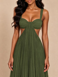 Butter Yellow Pleated Cutout Maxi Dress