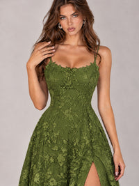 Floral Lace A-Line Prom Dress with Spaghetti Straps & High Slit