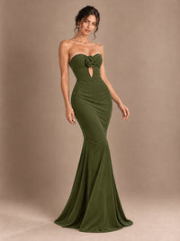 Emerald Green Strapless Mermaid Prom Dress with 3D Rose & Keyhole Cutout