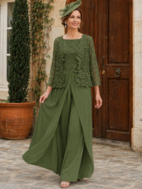 Elegant 3-Piece Chiffon Mother of the Bride Pantsuit with Floral Applique Jacket