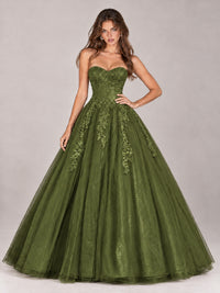 Strapless Sweetheart Tulle Ball Gown Prom Dress with Lace Appliques