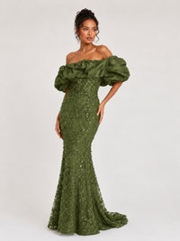 Sequin Off-Shoulder Ruffle Mermaid Prom Dress