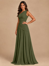 One Shoulder Prom Dress A-line Ruched Women Wedding Formal Gowns