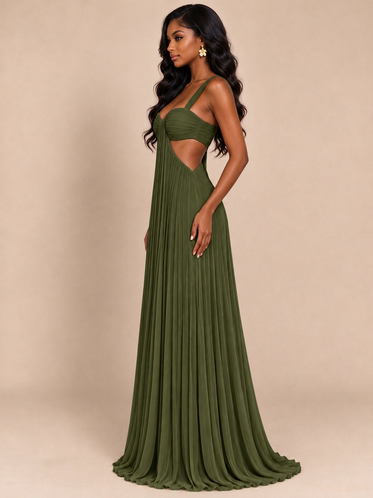 Butter Yellow Pleated Cutout Maxi Dress
