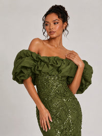 Sequin Off-Shoulder Ruffle Mermaid Prom Dress