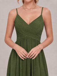 V-Neck Pleated Chiffon Long Bridesmaid Dress with Slit