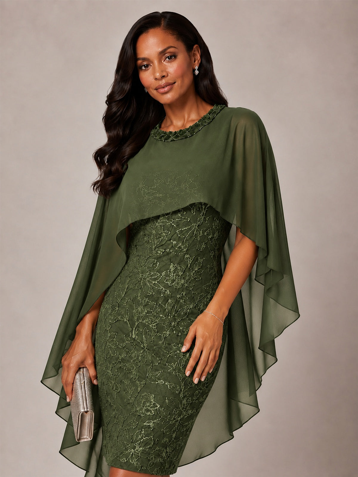 Floral Sheath Mother of the Bride Dress with Cape Overlay