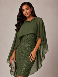 Floral Sheath Mother of the Bride Dress with Cape Overlay