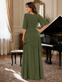 Asymmetric Draped Chiffon Mother of the Bride Dress with Flutter Sleeves