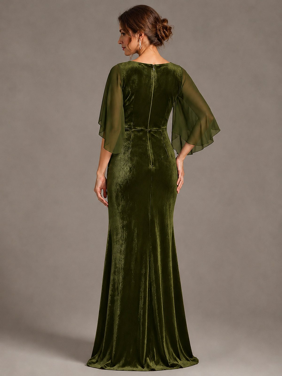 Navy Blue Velvet V Neck Mermaid Formal Dress with Flutter Cape Sleeves