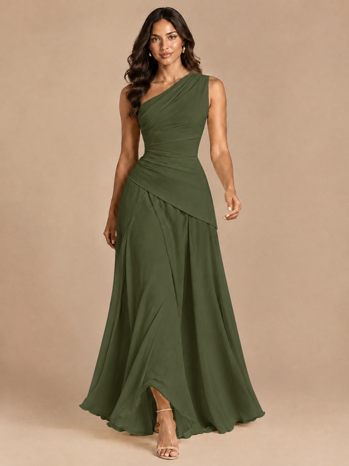 One Shoulder Prom Dress A-line Ruched Women Wedding Formal Gowns