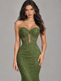 Strapless Corset Mermaid Prom Dress Lace Appliqué Formal Gown