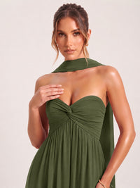 Strapless Ruched Chiffon Long Prom Dress with Scarf