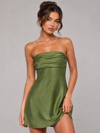 Burnt Orange Strapless Satin Mini Dress