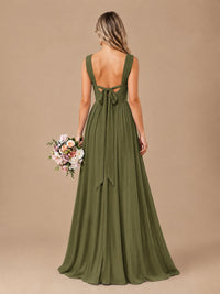 Pleated Chiffon V Neck Wedding Bridesmaid Dresses Floor Length with Slit