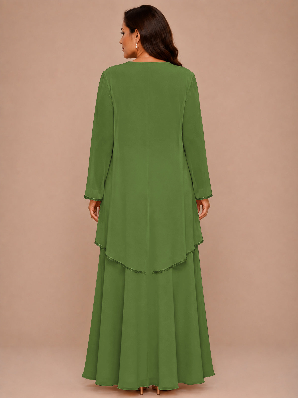 Champagne Beaded Chiffon Mother of the Bride Dress with Jacket V-Neck Gown