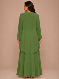 Champagne Beaded Chiffon Mother of the Bride Dress with Jacket V-Neck Gown