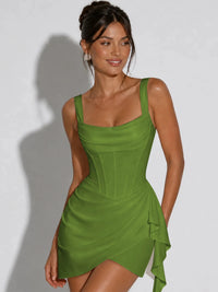 Square Neck Corset Homecoming Dress with Ruched Ruffle