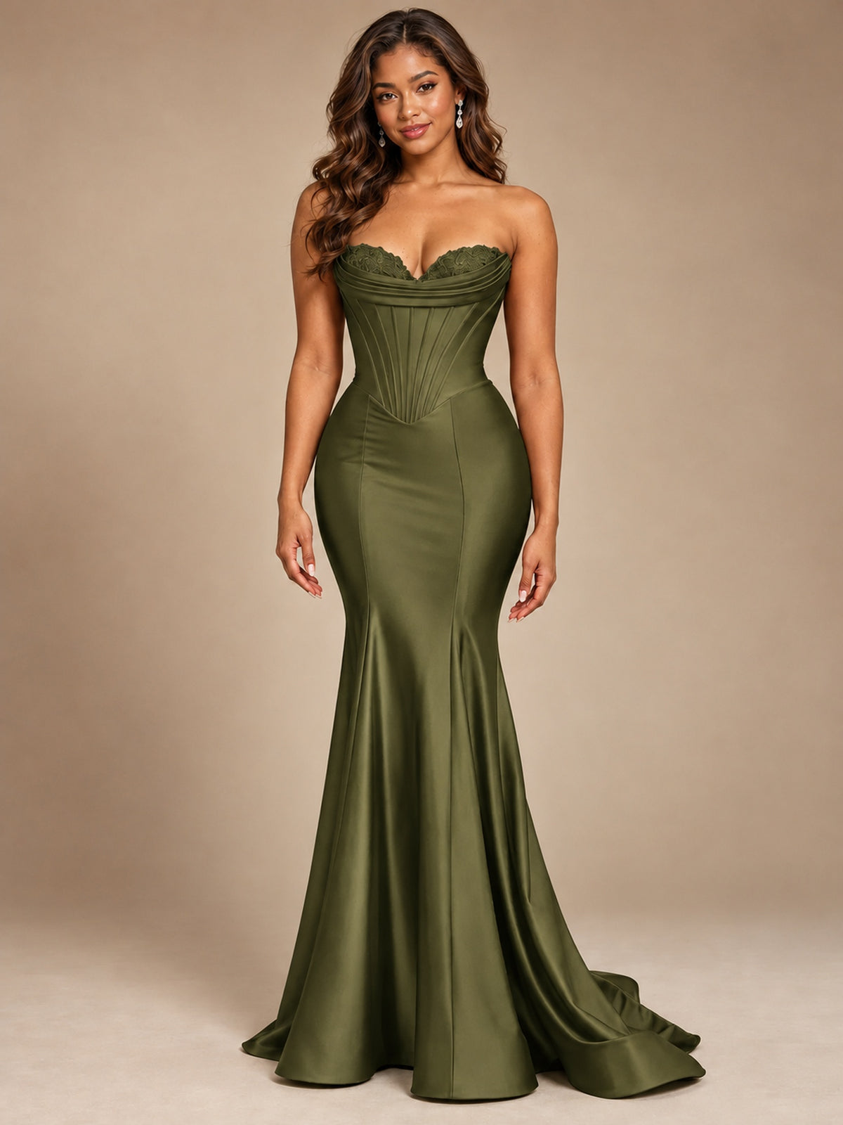 Red Strapless Satin Mermaid Prom Dress with Corset Bodice