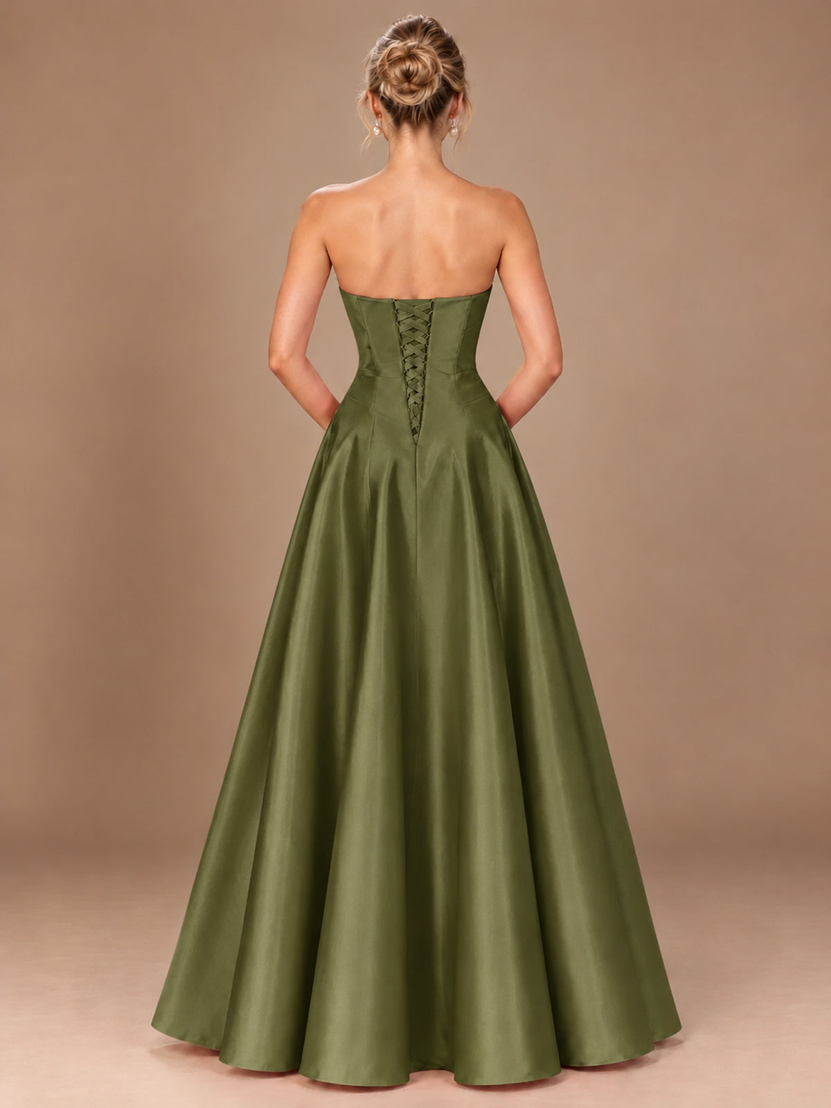 Blush Pink Strapless Satin A-Line Prom Dress with Ruched Bodice