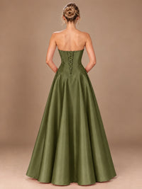 Blush Pink Strapless Satin A-Line Prom Dress with Ruched Bodice