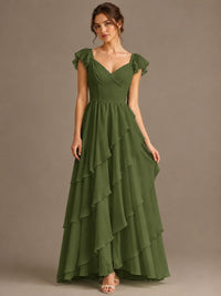 Ruffle Tiered V Neck Maxi Dress