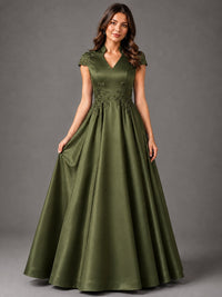 Lace Appliqué A-Line Satin Maxi Dress