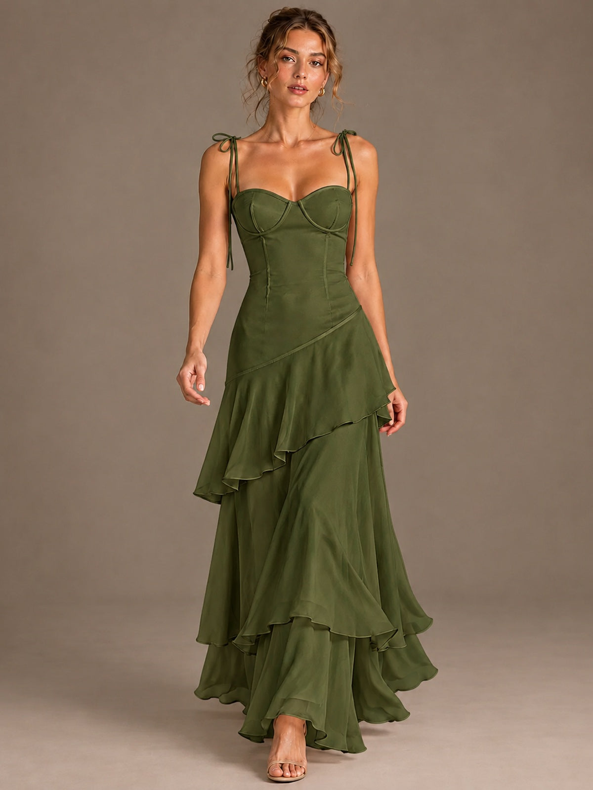 Spaghetti Strap Tiered Ruffles Chiffon Prom Dress