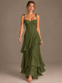 Spaghetti Strap Tiered Ruffles Chiffon Prom Dress
