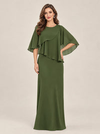 Olive Green-Chiffon 2 Piece A Line Mother of The Bride Dresses with Cape