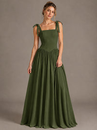 Square Neck A-Line Maxi Dress