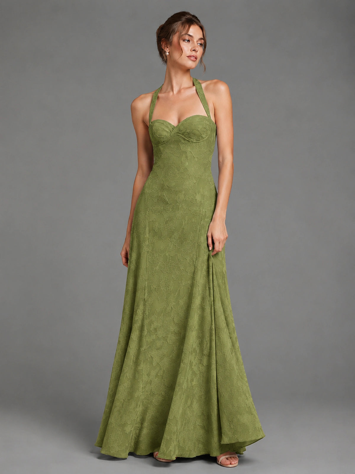 A-Line Halter Floral Chiffon Maxi Dress