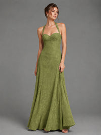 A-Line Halter Floral Chiffon Maxi Dress